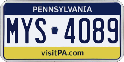 PA license plate MYS4089