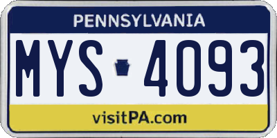 PA license plate MYS4093