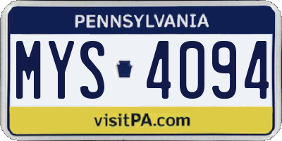 PA license plate MYS4094