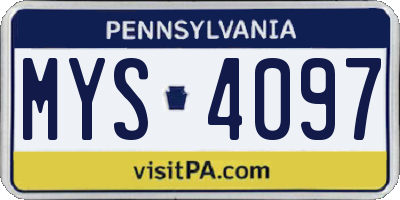 PA license plate MYS4097