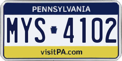 PA license plate MYS4102