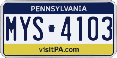 PA license plate MYS4103