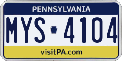 PA license plate MYS4104