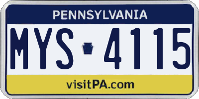 PA license plate MYS4115
