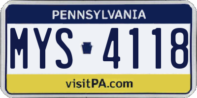 PA license plate MYS4118