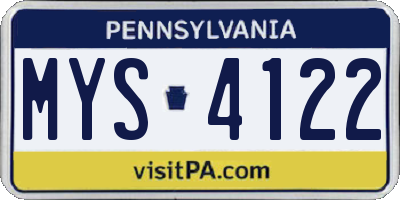 PA license plate MYS4122