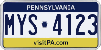 PA license plate MYS4123