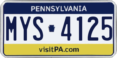PA license plate MYS4125