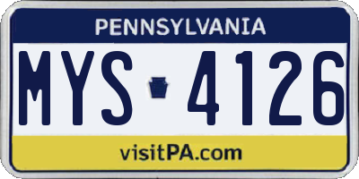 PA license plate MYS4126