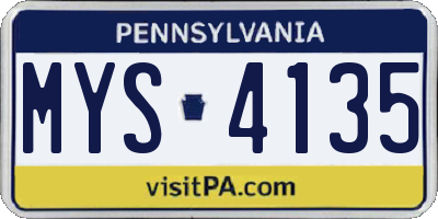 PA license plate MYS4135