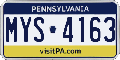 PA license plate MYS4163