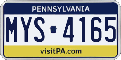 PA license plate MYS4165