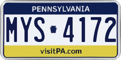 PA license plate MYS4172