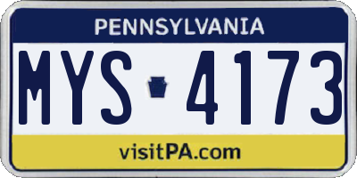 PA license plate MYS4173