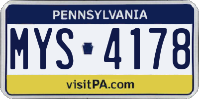 PA license plate MYS4178