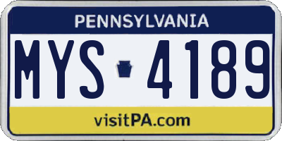 PA license plate MYS4189