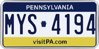 PA license plate MYS4194