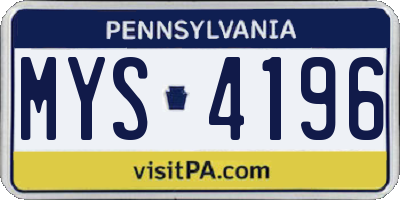 PA license plate MYS4196