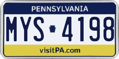 PA license plate MYS4198