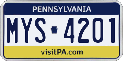 PA license plate MYS4201