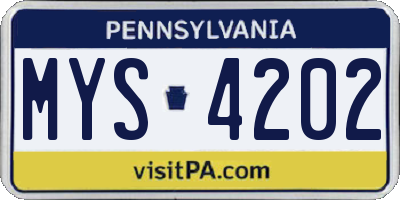 PA license plate MYS4202