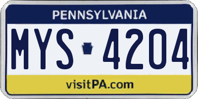 PA license plate MYS4204