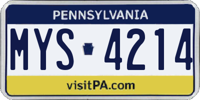 PA license plate MYS4214