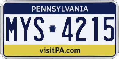PA license plate MYS4215
