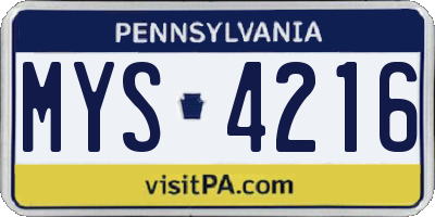 PA license plate MYS4216