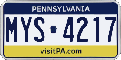 PA license plate MYS4217