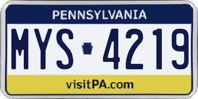 PA license plate MYS4219