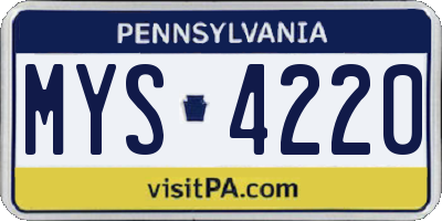 PA license plate MYS4220