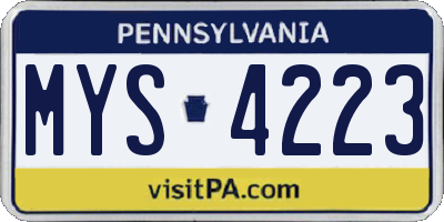 PA license plate MYS4223