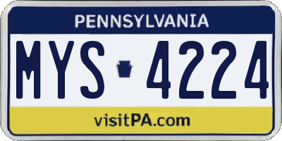 PA license plate MYS4224