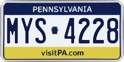 PA license plate MYS4228