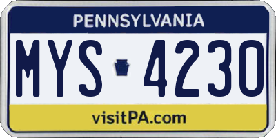 PA license plate MYS4230