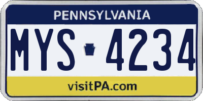 PA license plate MYS4234