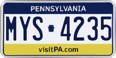 PA license plate MYS4235