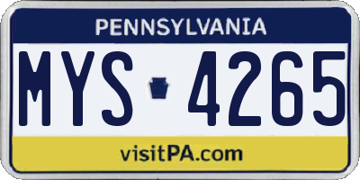 PA license plate MYS4265
