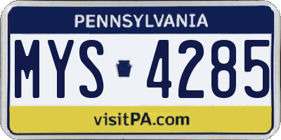 PA license plate MYS4285
