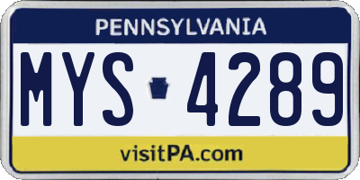 PA license plate MYS4289