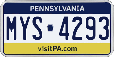 PA license plate MYS4293