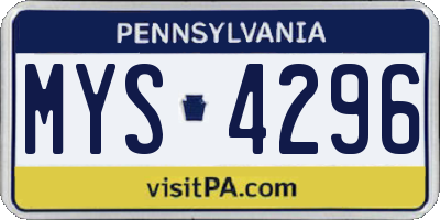 PA license plate MYS4296