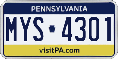 PA license plate MYS4301