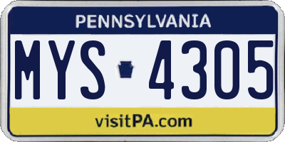 PA license plate MYS4305