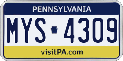 PA license plate MYS4309
