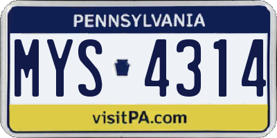 PA license plate MYS4314