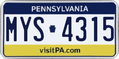 PA license plate MYS4315