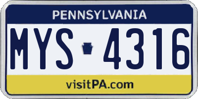 PA license plate MYS4316