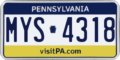 PA license plate MYS4318
